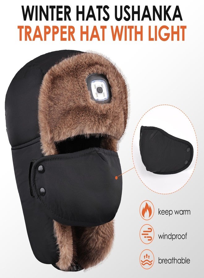 Gopaice Winter Hats Ushanka Trapper Hat with Light ，Waterproof Warm Russian Bomber Hats with Earflaps for Men Women Black - Image 4